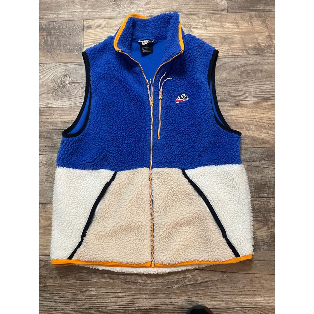 Nike Sherpa Fleece Vest CD3142 Blue White Cream Orange Zip Up Mens Sz L
